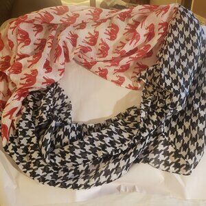 Red Elephant/Black & White Houndstooth Infinity Scarf